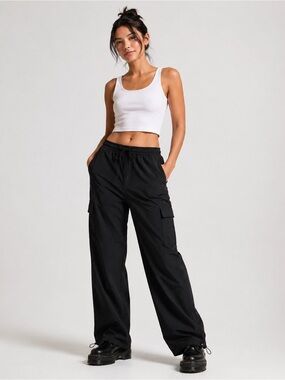 NWT PINK Victoria's Secret Black XXL Brushed Woven Cargo Pocket Pants